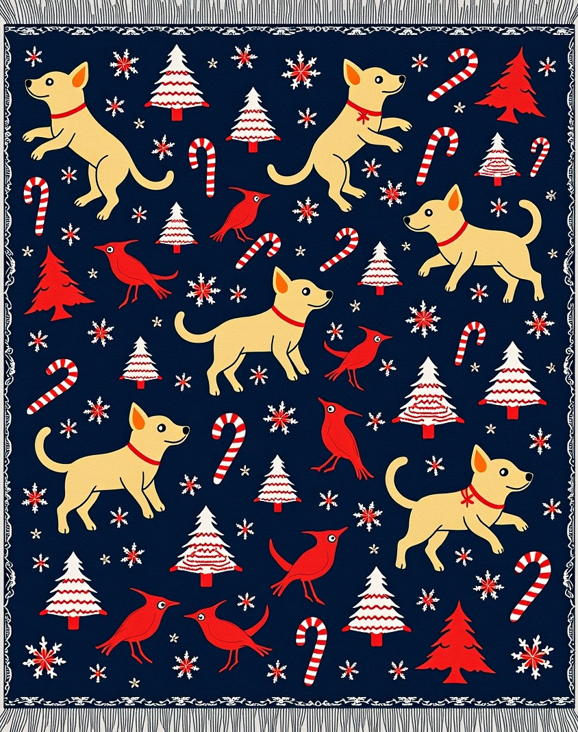 Navy Blue Festive Dog And Tree Rug