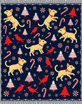 Navy Blue Festive Dog And Tree Rug