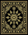 Ornate Black Gold Floral Medallion Border Rug