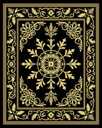 Ornate Black Gold Floral Medallion Border Rug