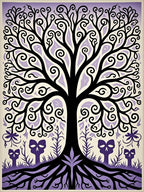 Whimsical Purple Skull Tree Roots Rug