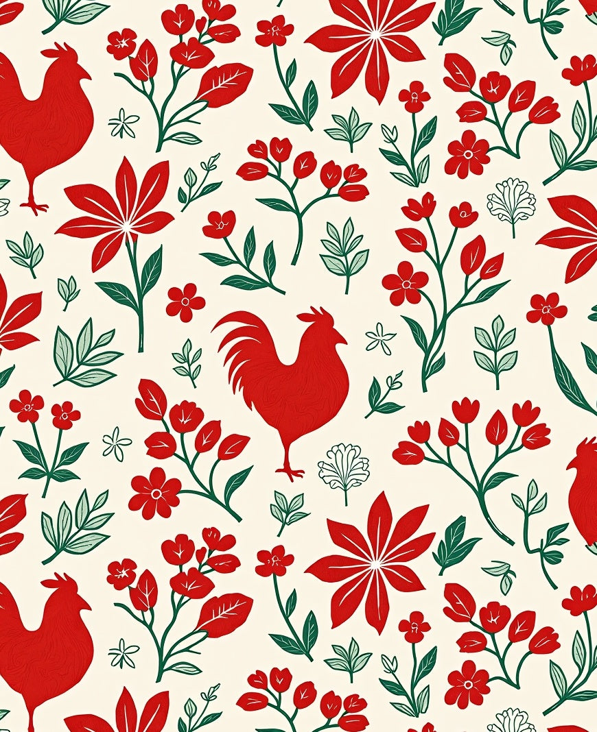 Red Rooster Floral Scatter Rug