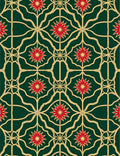 Emerald Green Red Starburst Lattice Rug