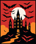 Spooky Black Castle Bats Moonlit Night Rug