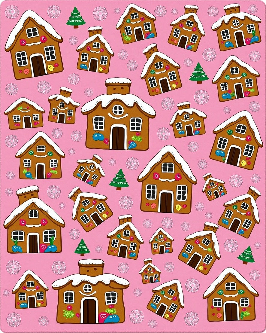 Gingerbread Houses Snow Christmas Scene Rug