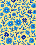 Blue Floral Branches on Yellow Background Rug