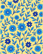 Blue Floral Branches on Yellow Background Rug
