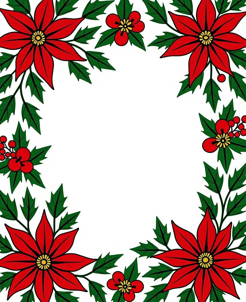 Classic Red Poinsettia Floral Border Rug