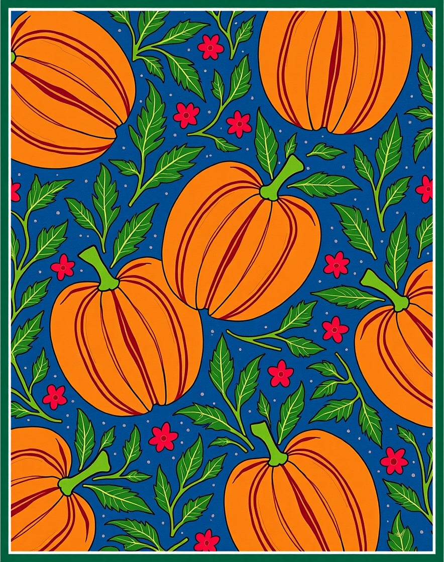 Vibrant Orange Pumpkin Floral Sprig Rug