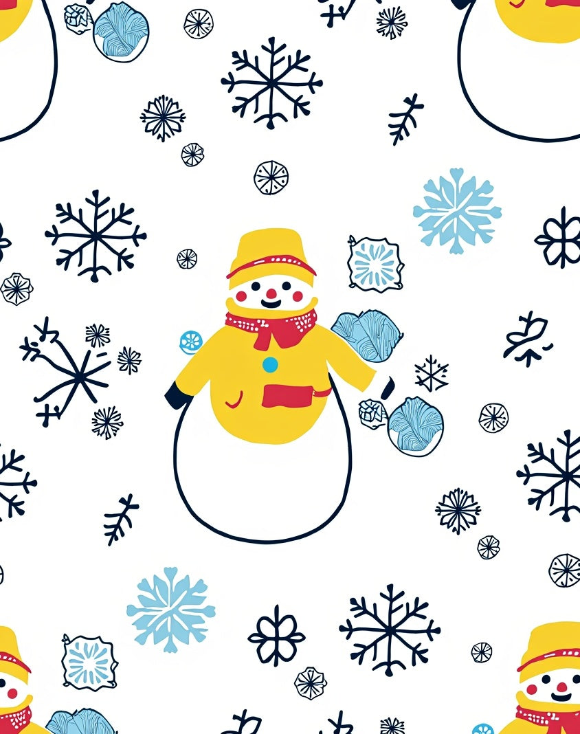 Whimsical Yellow Snowman Blue Snowflakes Rug