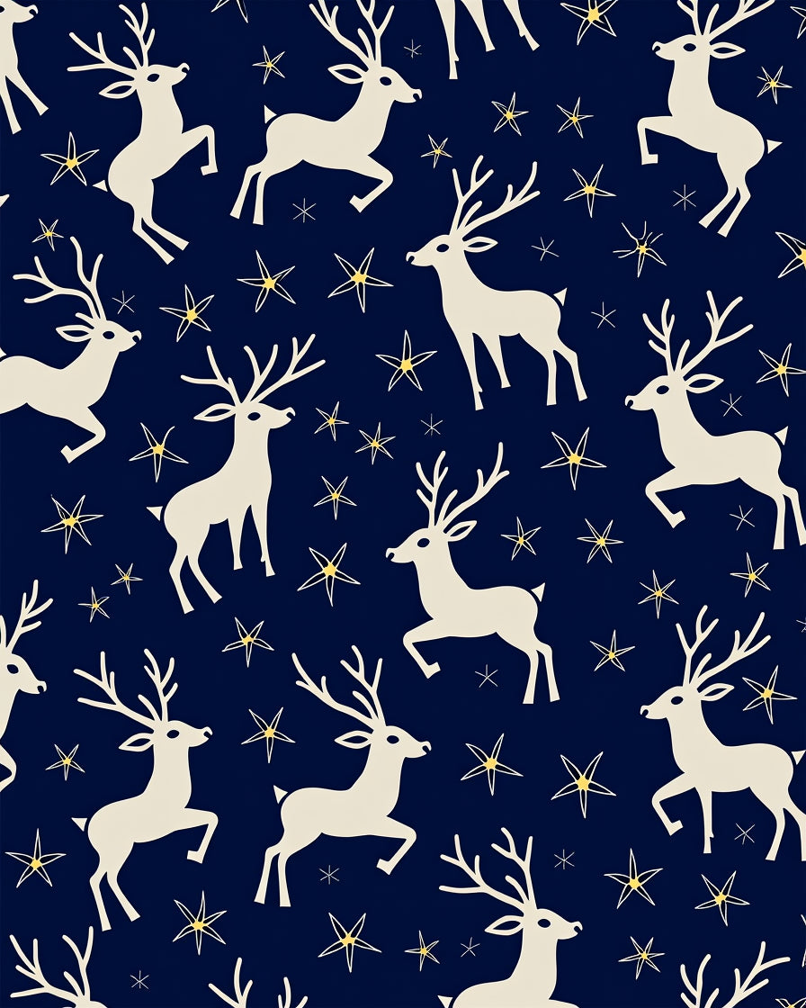 Cream Reindeer Starry Night Navy Rug