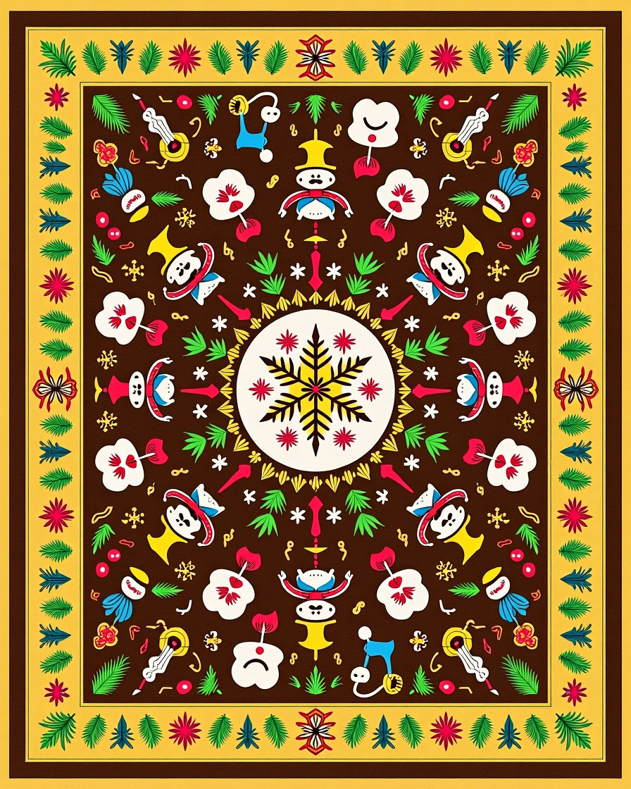 Whimsical Folk Art Snowflake Figures Rug