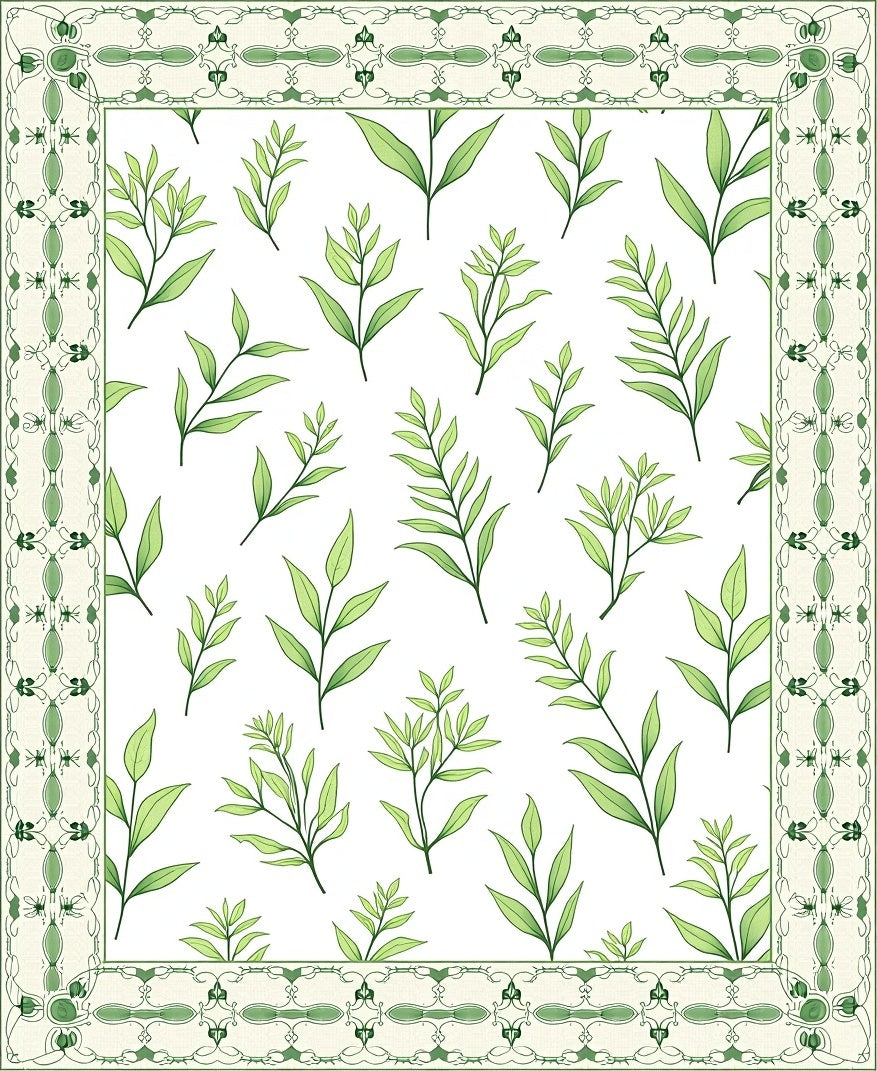 Light Green Leafy Border Botanical Rug