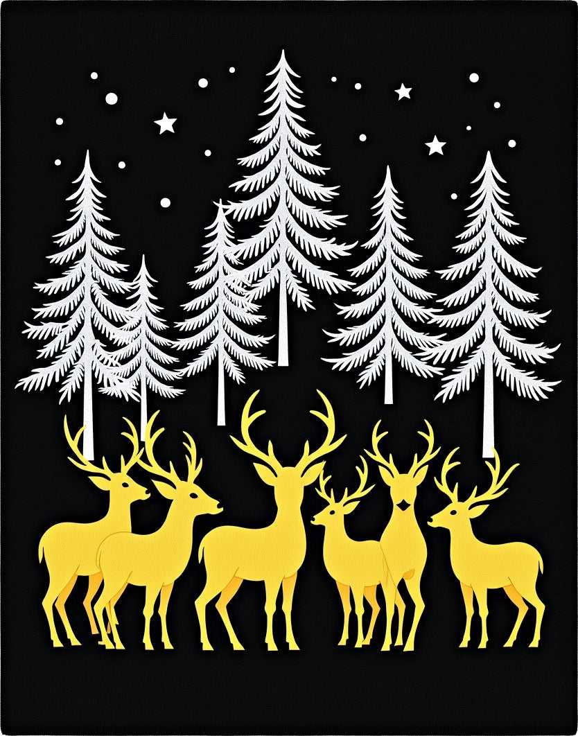 Golden Deer Among Winter Trees Rug