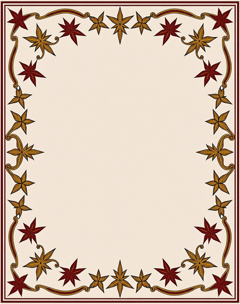 Maroon Gold Star Border Frame Rug