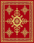 Ornate Gold Floral Medallion Red Rug