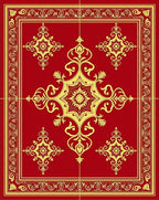 Ornate Gold Floral Medallion Red Rug