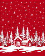 Red Snowy Village Forest Scene Rug