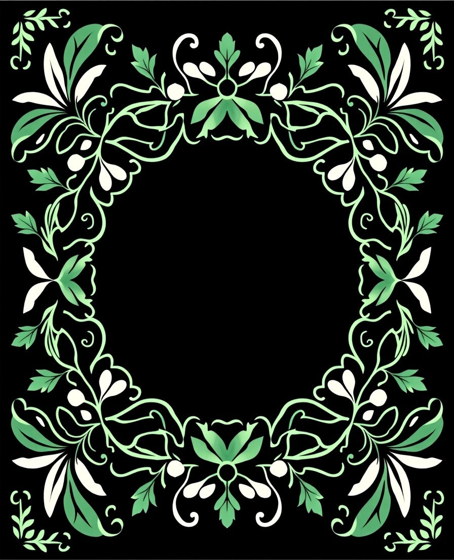 Vintage Green Floral Wreath Border Rug
