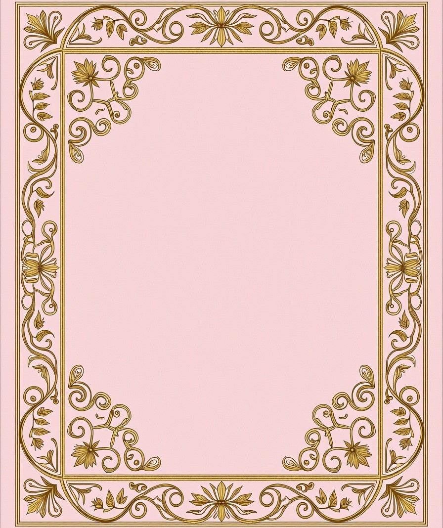 Golden Floral Vines Pink Border Rug
