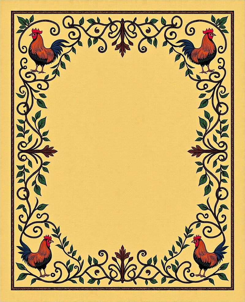Farmhouse Rooster Floral Border Rug