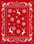 Red White Reindeer Snowflake Border Rug