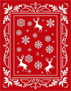 Red White Reindeer Snowflake Border Rug