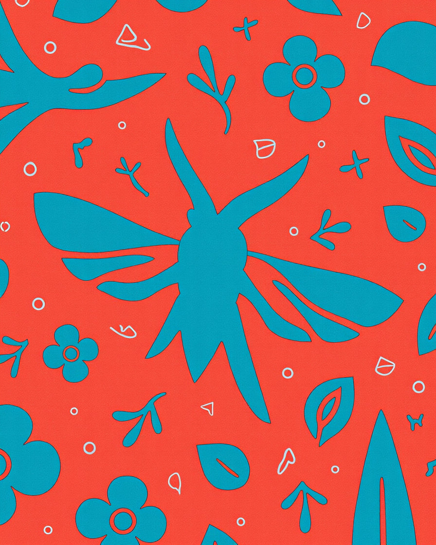Coral Teal Abstract Floral Whimsical Rug