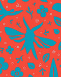 Coral Teal Abstract Floral Whimsical Rug