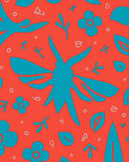 Coral Teal Abstract Floral Whimsical Rug