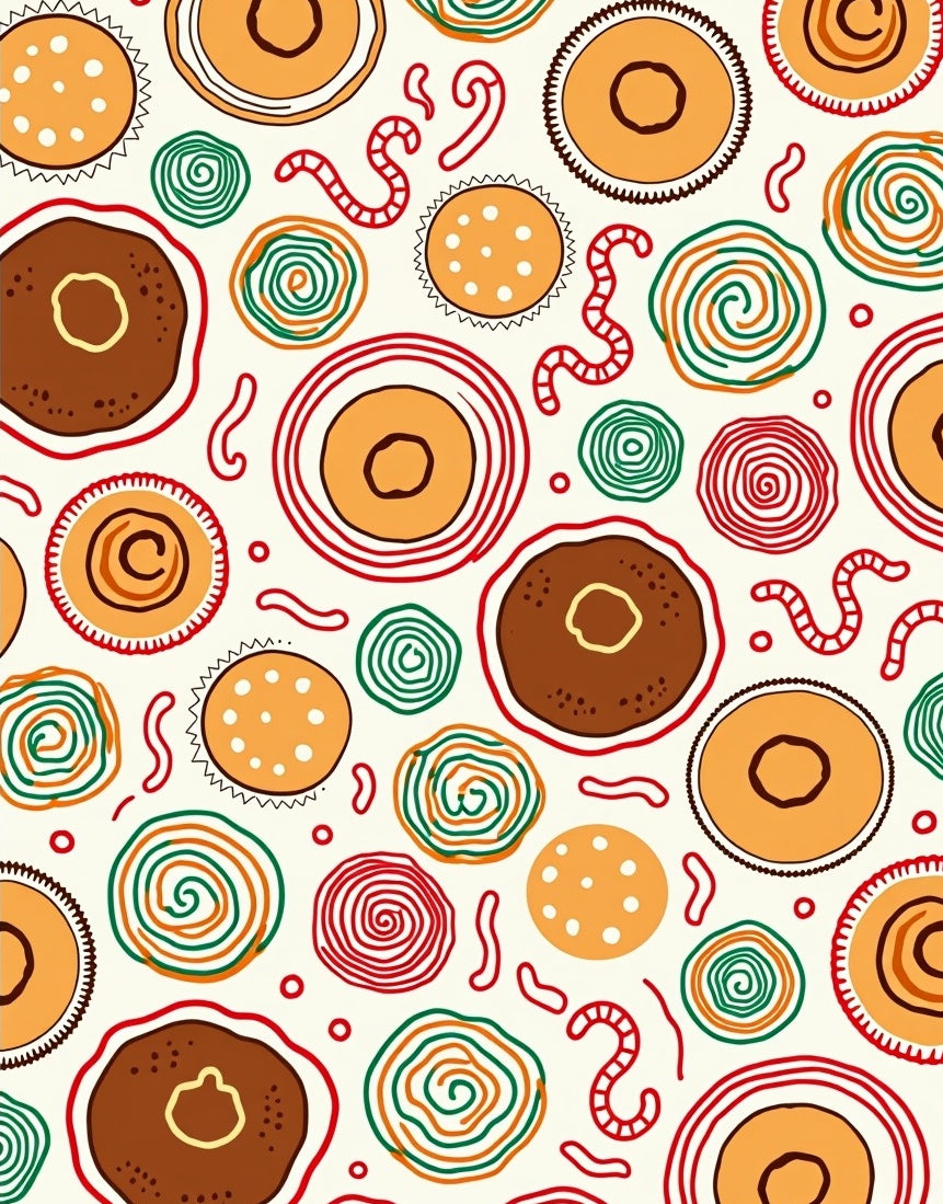 Whimsical Circles and Worms Folk Art Rug
