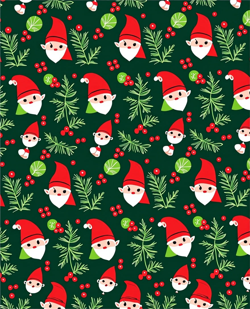 Festive Red Gnome Evergreen Berries Repeat Rug