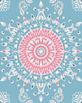 Pink White Blue Mandala Circle Rug