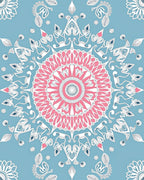 Pink White Blue Mandala Circle Rug