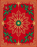 Festive Red Floral Cardinal Border Rug