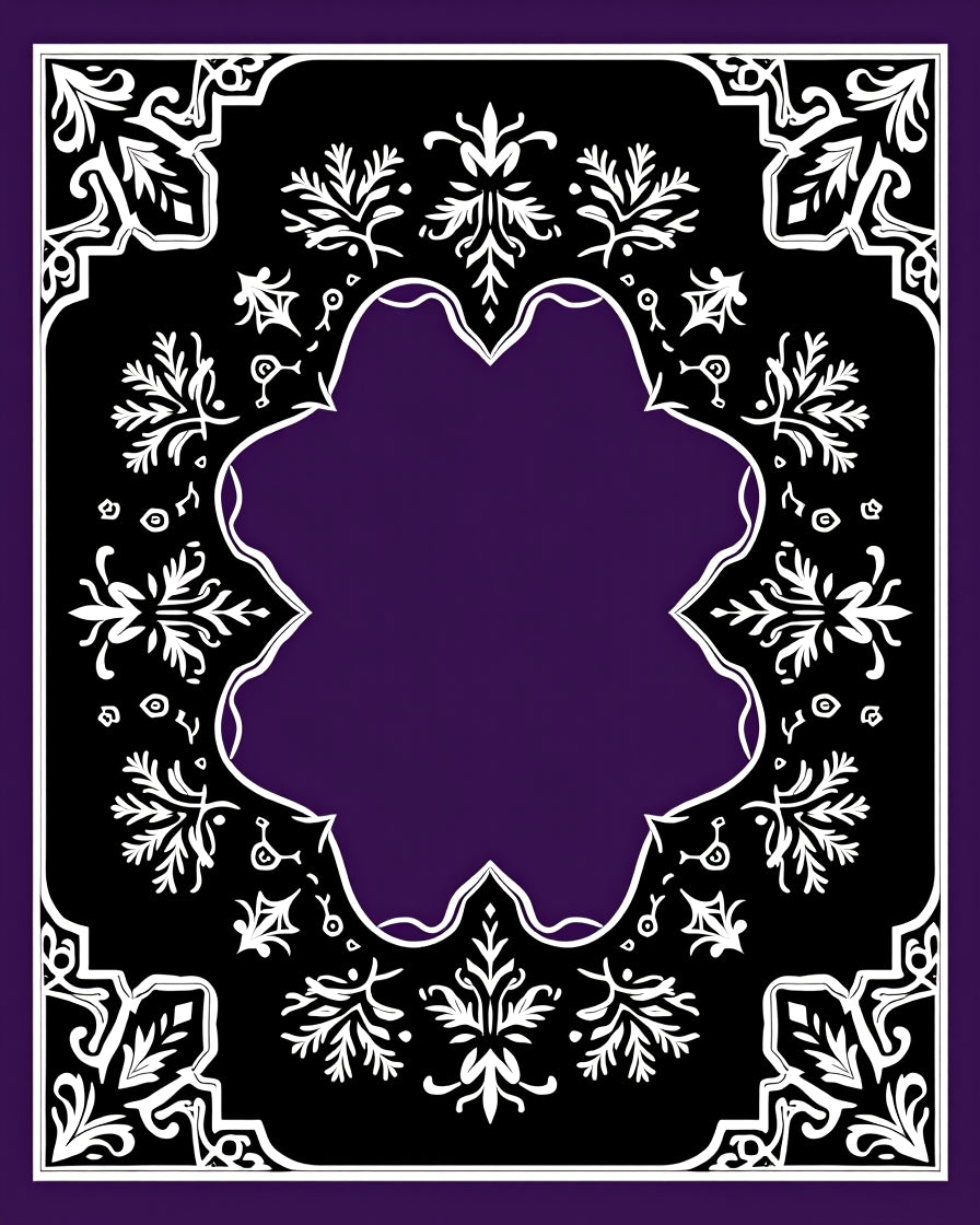 Deep Purple White Floral Medallion Border Rug