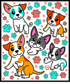 Playful Puppies And Paw Prints Collage Rug