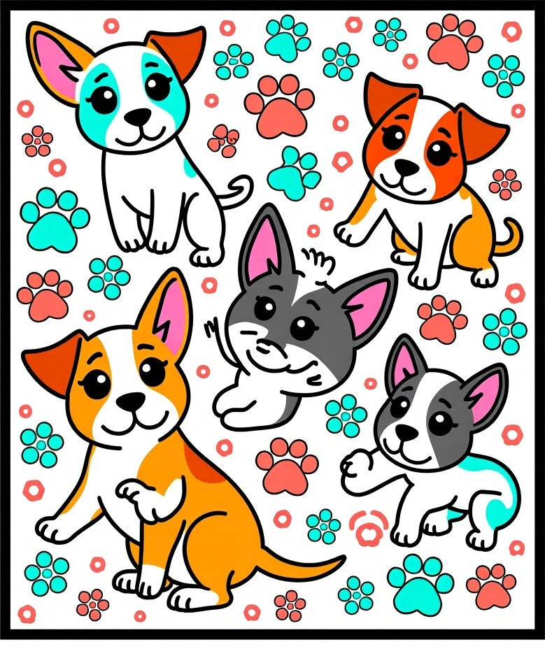 Playful Puppies And Paw Prints Collage Rug