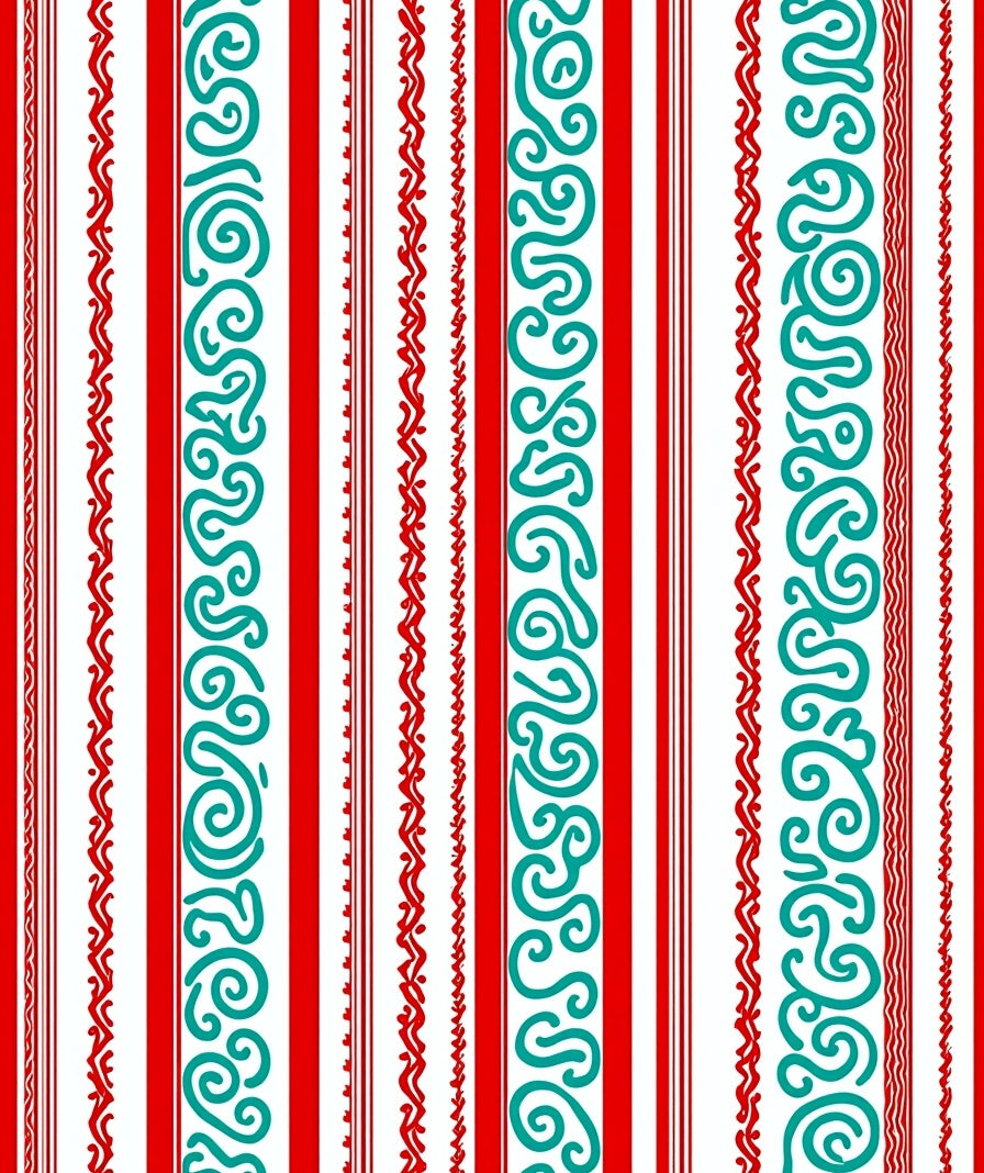 Whimsical Red Turquoise Stripe Swirl Rug