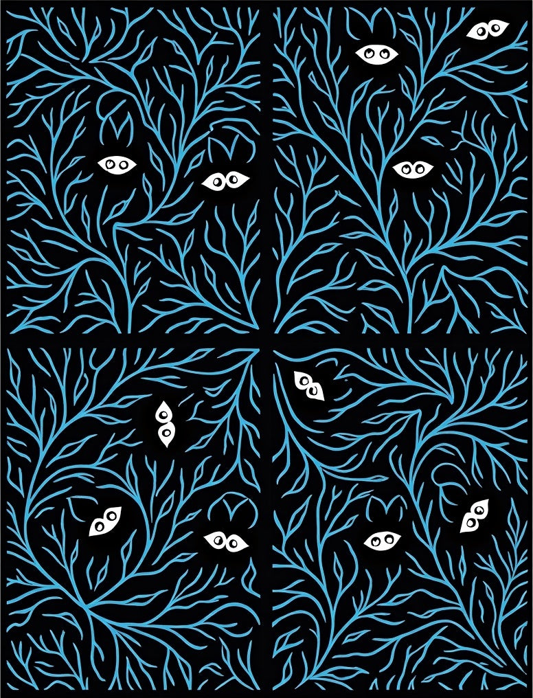 Black Cyan Branch Eyes Rug