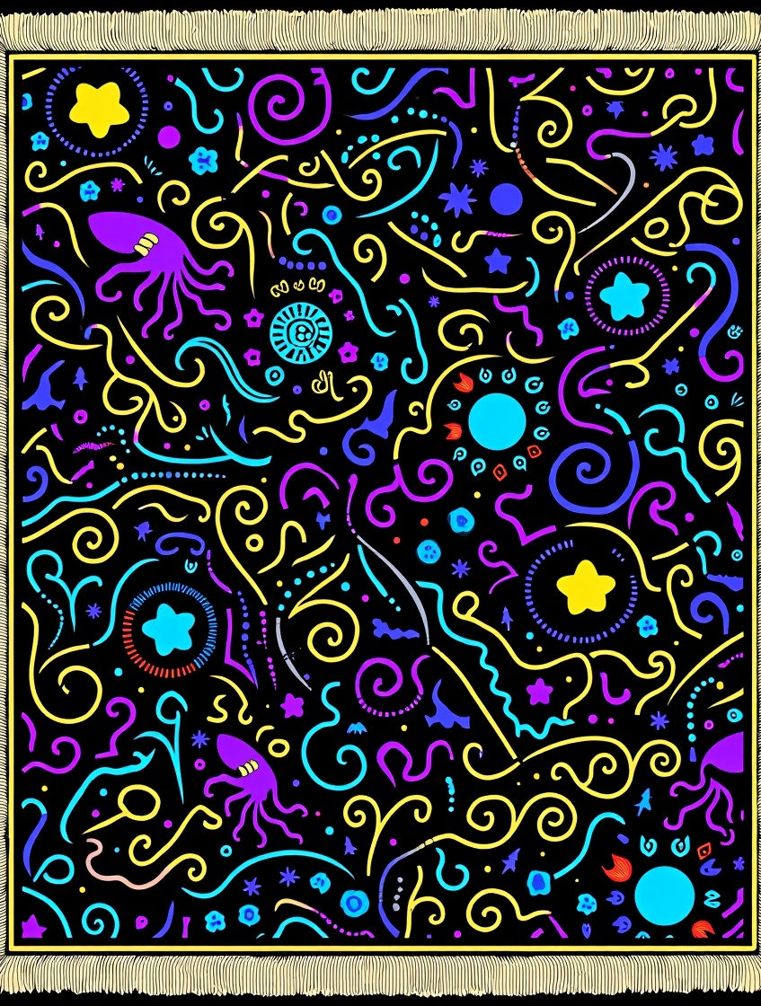 Vibrant Neon Octopus Swirls Garden Rug