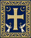 Ornate Blue Golden Cross Angelic Scene Rug