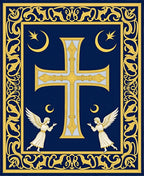Ornate Blue Golden Cross Angelic Scene Rug