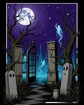 Haunted Midnight Blue Ghost Cemetery Moonlit Rug