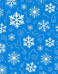 White Snowflake Swirl Blue Background Rug