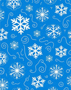 White Snowflake Swirl Blue Background Rug