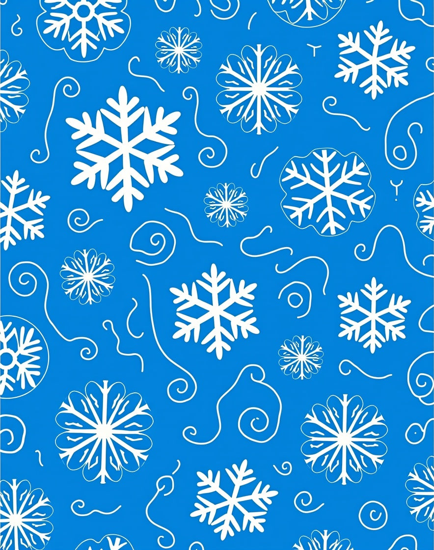 White Snowflake Swirl Blue Background Rug