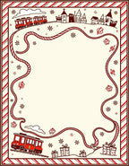 Whimsical Red Train Village Garland Rug