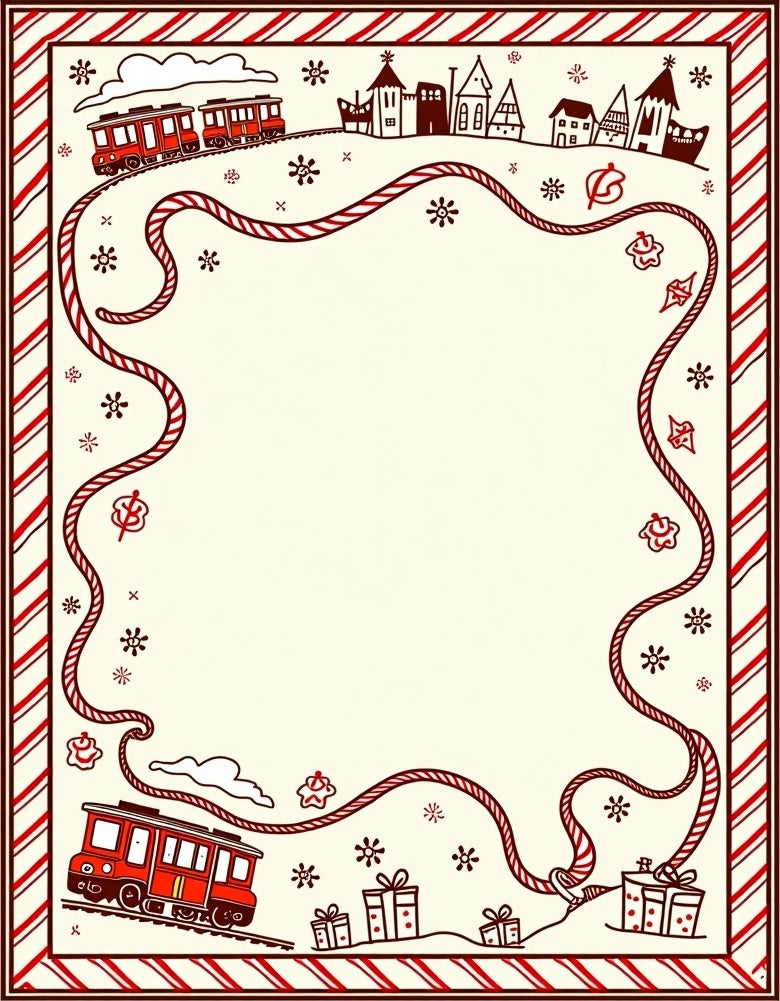 Whimsical Red Train Village Garland Rug