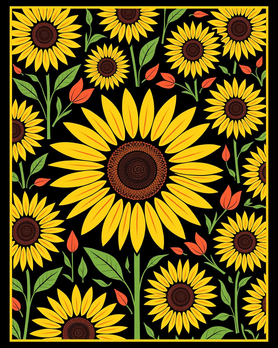 Sunny Yellow Sunflower Black Garden Rug